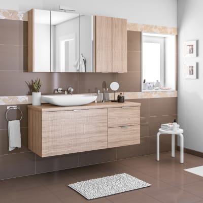 Leroy Merlin Armadietti Da Bagno.Mobile Bagno Linea Rovere Terra L 135 Cm Prezzo Online Leroy Merlin