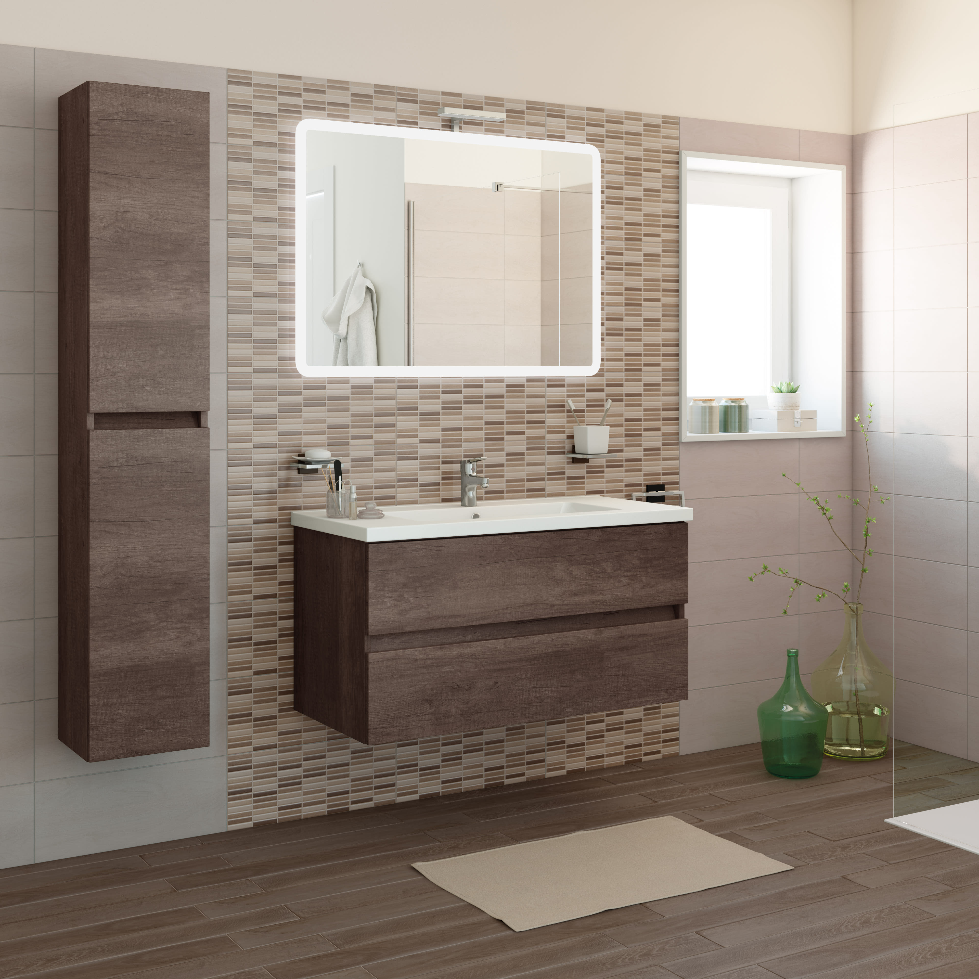 Leroy Merlin Lavandini Bagno Con Mobile.Mobile Bagno Kora Rovere Scuro L 101 Cm Prezzo Online Leroy Merlin