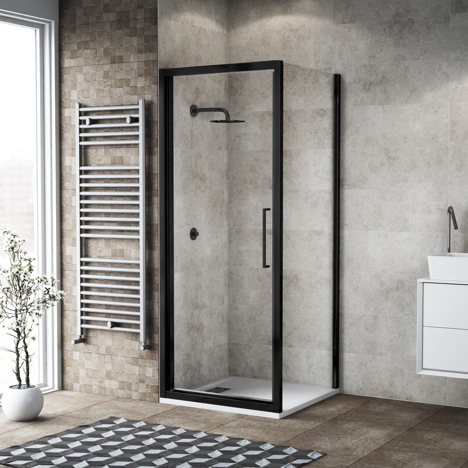 Cabina Doccia Eklis 90x90.Porta Doccia Battente Record 170 Cm H 195 Cm In Vetro Spessore 6 Mm Trasparente Nero Prezzi E Offerte Online Leroy Merlin